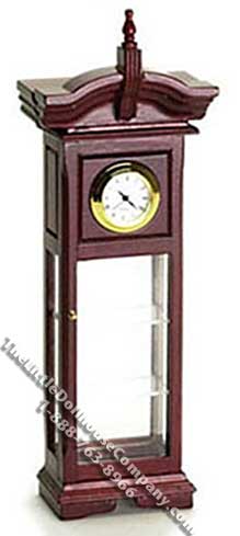 (image for) Miniature Mahogany Clock Curio Cabinet for Dollhouses