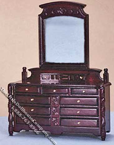 (image for) Miniature Mahogany Dresser w/Mirror for Dollhouses