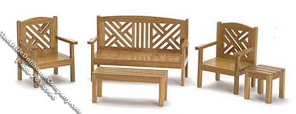 (image for) Miniature 5 Piece Maple Patio Set for Dollhouses