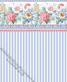 (image for) Dollhouse Scale Model Wallpaper Rose & Blue Stripe Pattern