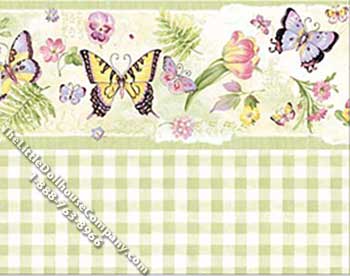 (image for) Butterflies on Green Pattern Miniature Wallpaper for Dollhouses