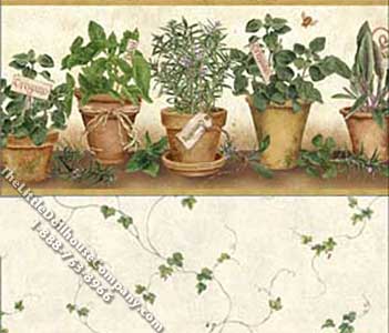 (image for) Dollhouse Scale Model Wallpaper Beige Herb Pots Pattern
