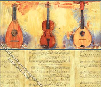 (image for) Dollhouse Scale Model Wallpaper String Instruments - Red
