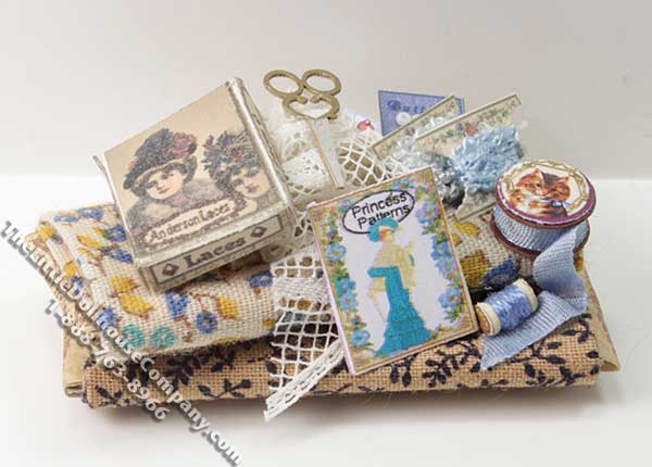 (image for) Dollhouse Scale Model Bundle of Sewing Accessories & Material