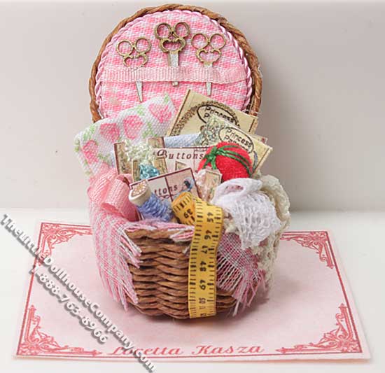 (image for) Dollhouse Scale Model Basket of Sewing Accessories