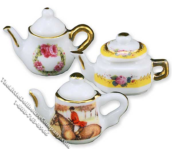 (image for) Miniature Set of Three Teapot Collection for Dollhouses