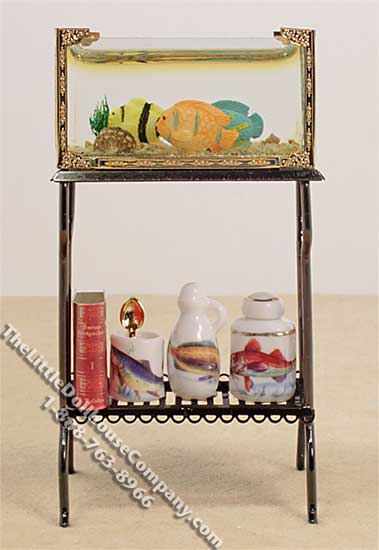 (image for) Dollhouse Scale Model Aquarium Tank on Stand w/Accessories