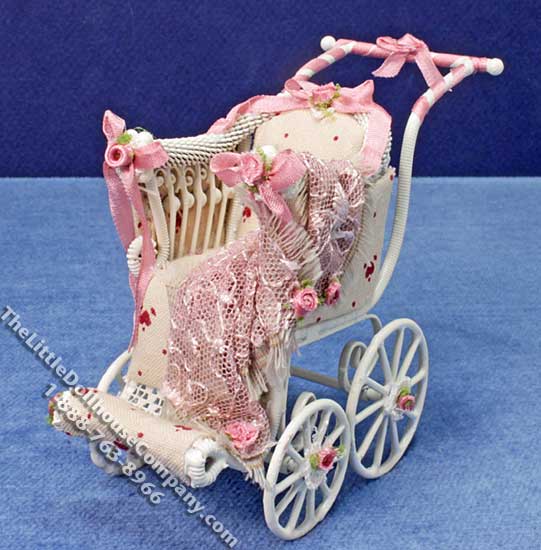 (image for) Miniature White Stroller w/Pink Blanket by Serena Johnson