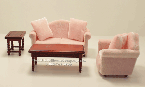 (image for) Dollhouse Miniature Pink Living Room Set with Tables