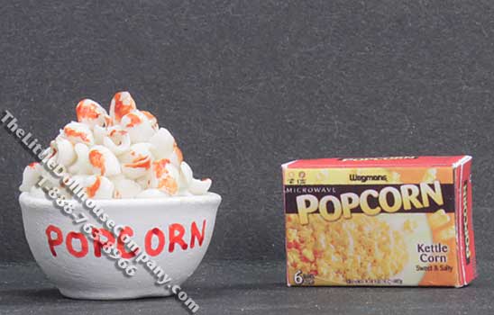 (image for) Dollhouse Scale Model Bowl of Popcorn with Box