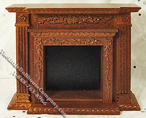 (image for) Miniature Walnut Fireplace for Dollhouses