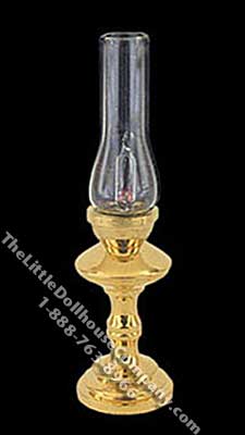 (image for) Dollhouse Scale Model 12v Plug-In Brass Hurricane Table Lamp