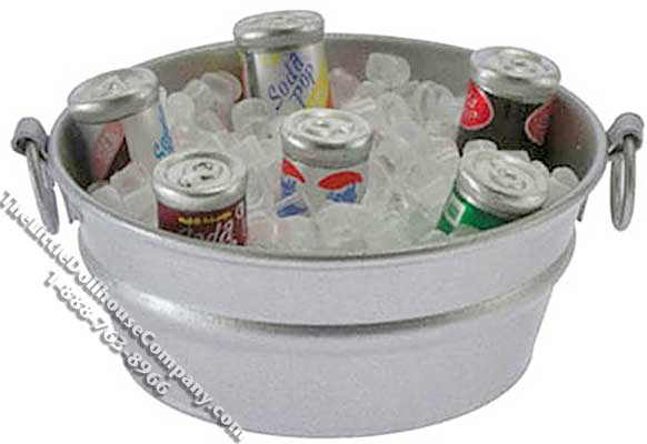 (image for) Dollhouse Scale Model Six Cans of Assorted Soda Pop in Ice Tub