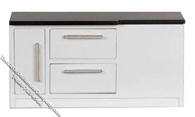 (image for) Miniature White Kitchen Island w/Black Top for Dollhouses