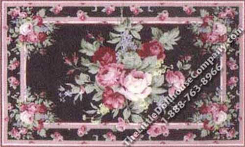 (image for) Dollhouse Scale Model Black with Pink Roses Rug