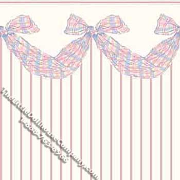 (image for) Pink Swag & Stripe Pattern Miniature Wallpaper for Dollhouses