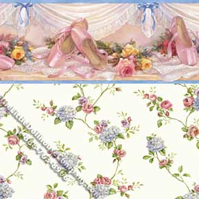 (image for) Dollhouse Scale Model Wallpaper Ballet Slippers Vine Pattern