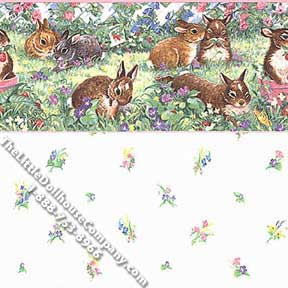 (image for) Bunnies Toss Pattern Miniature Wallpaper for Dollhouses