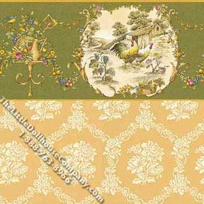 (image for) Dollhouse Scale Model Wallpaper Chicken Toile Pattern