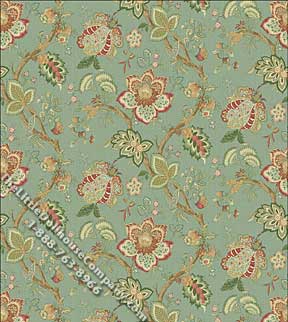 (image for) Dollhouse Scale Model Wallpaper Teal Jacobean Flowers Pattern