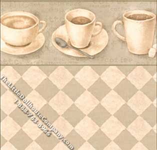 (image for) Dollhouse Scale Model Wallpaper Morning Coffee Pattern