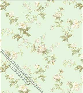 (image for) Dollhouse Scale Model Wallpaper Rose Vine on Aqua Pattern