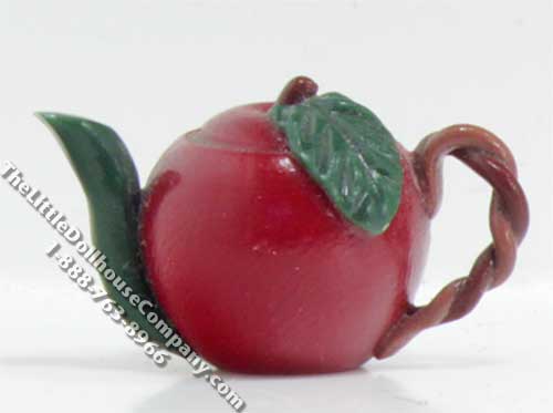 (image for) Dollhouse Scale Model Apple Themed Teapot
