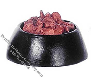 (image for) Miniature Filled Black Dog Dish for Dollhouses