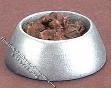 (image for) Miniature Filled Silver Coloured Dog Dish for Dollhouses
