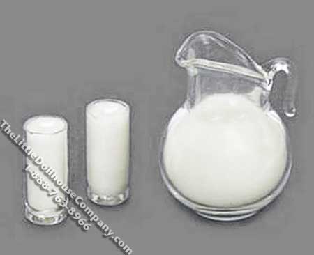 (image for) Miniature Pitcher of Milk with Two Glasses for Dollhouses