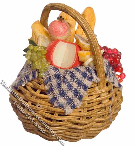 (image for) Miniature Basket of Cheese and Grapes for Dollhouses
