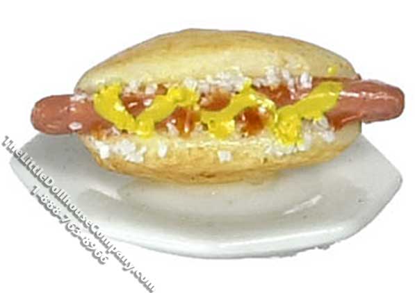 (image for) Miniature Hot Dog on a Plate for Dollhouses