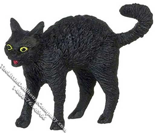 (image for) Miniature Black Cat Posturing with Arched Back for Dollhouses