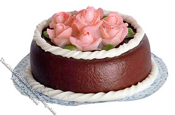 (image for) Miniature Chocolate Rose Topped Cake for Dollhouses