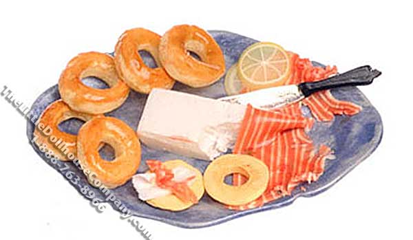 (image for) Miniature Bagels and Cream Cheese Platter for Dollhouses