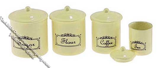 (image for) Miniature Assorted Ivory Coloured Canister Set for Dollhouses