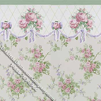 (image for) Green Large Floral Pattern Miniature Wallpaper for Dollhouses