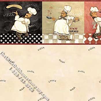 (image for) As Is Chef Word Toss Pattern Miniature Wallpaper for Dollhouses