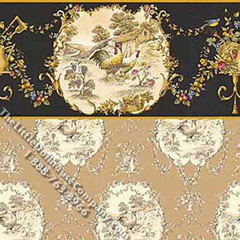 (image for) Black Chicken Toile Pattern Miniature Wallpaper for Dollhouses