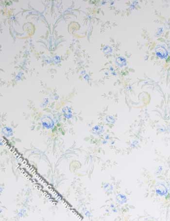 (image for) Blue Flower Paisley Pattern Miniature Wallpaper for Dollhouses