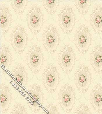 (image for) Camilla Pink on Ivory Pattern Miniature Wallpaper for Dollhouses