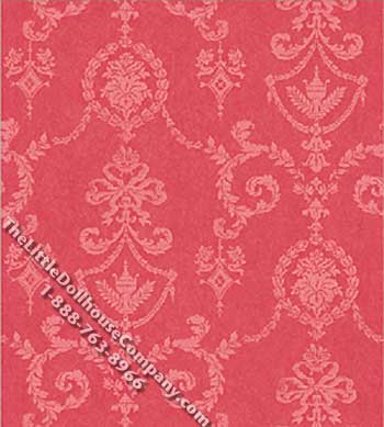 (image for) Red Neoclassic Damask Pattern Miniature Wallpaper for Dollhouses
