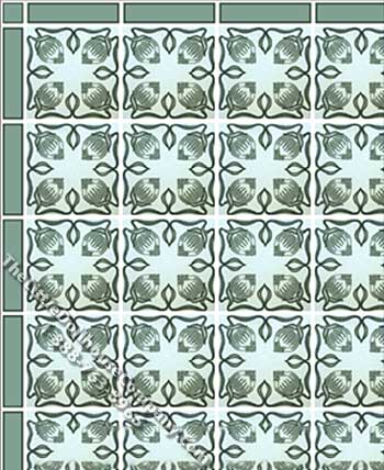 (image for) Green Faux Tile Pattern Miniature Wallpaper for Dollhouses