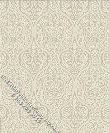 (image for) Gray on Cream Damask Pattern Miniature Wallpaper for Dollhouses