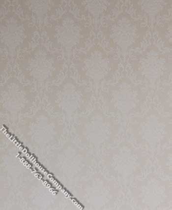 (image for) Off White Damask Pattern Miniature Wallpaper for Dollhouses