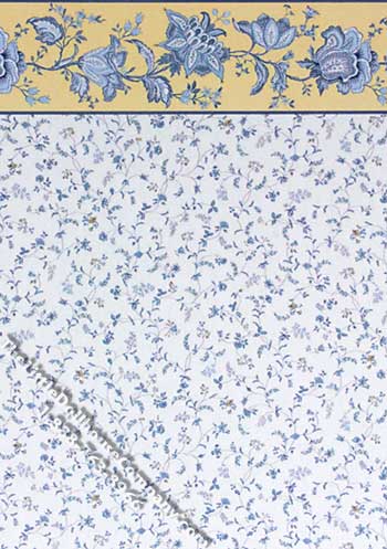 (image for) Blue Flora Jacobean Pattern Miniature Wallpaper for Dollhouses