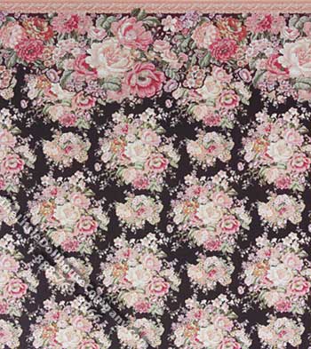 (image for) Pink Flowers on Black Pattern Miniature Wallpaper for Dollhouses