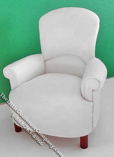 (image for) Miniature White Leather Tub Style Arm Chair for Dollhouses
