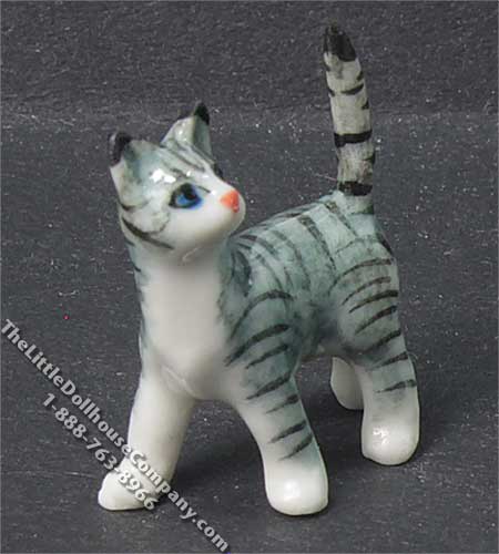 (image for) Miniature Standing Gray Cat Statuette for Dollhouses