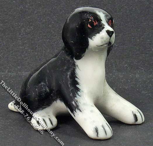 (image for) Miniature Black & White Porcelain Sitting Dog for Dollhouses